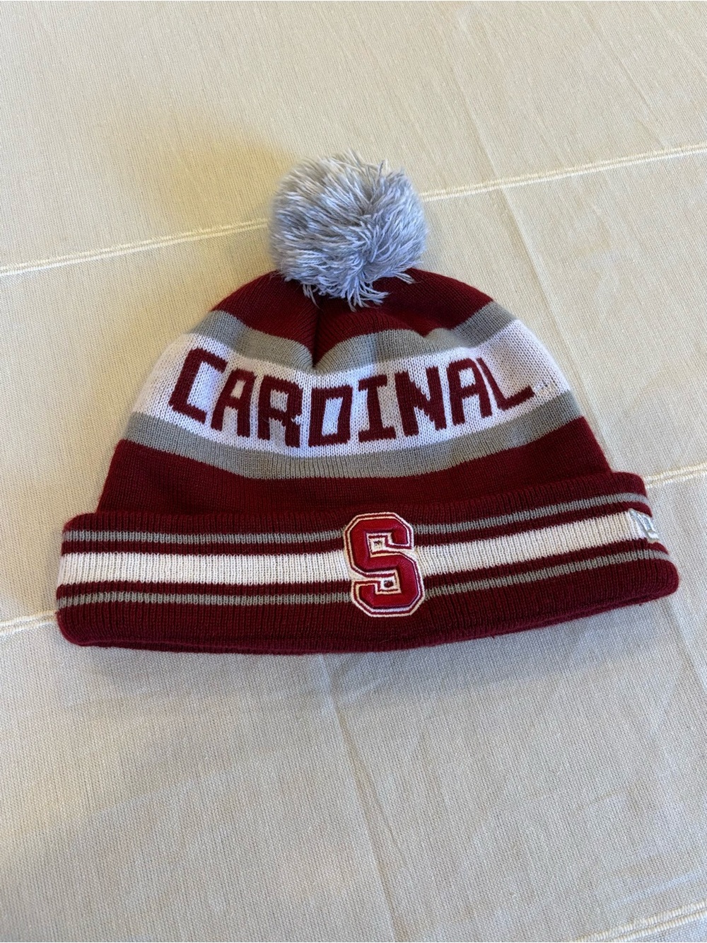 New Era Stanford Cardinal Pom Pom Beanie Knit Winter Hat Red Gray One Size